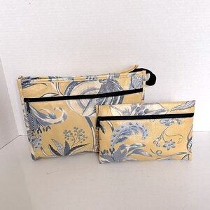 Nordic Home Floral Yellow and Blue Pouch Set EUC